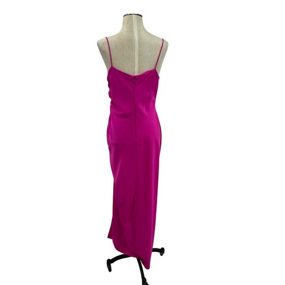 Bhldn Jennings Satin Dress Cowl-Neck‎ Ruched Side-Slit Satin Gown Fuchsia Size 4 - Picture 9 of 16